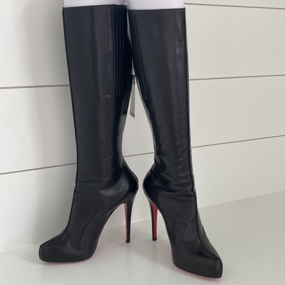 Christian Louboutin Black Leather Alta Ariella Knee High Boots 40 - Picture 3 of 12